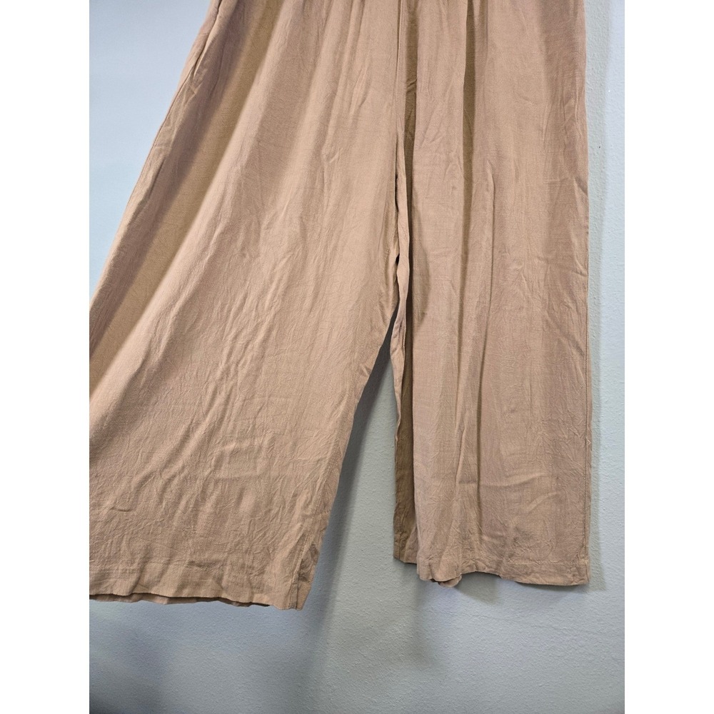 H&M Linen Blend Smocked Waist Wide Leg Pull On Crop Pants Tan‎ L